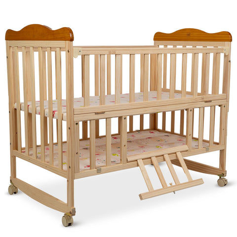 Mee Mee Premium Wooden Baby Cot Extendable Swinging Bed