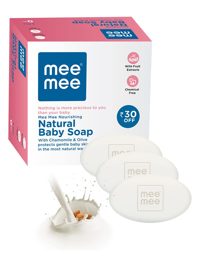 Mee Mee Gentle Baby Soap 75g(Pack of 3)| Gentle Bathing Bar Infused with Chamomile, Olive, Almond Oil, and Milk Extracts