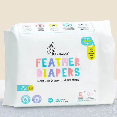 R for Rabbit XXL Size Baby Premium Feather Diaper for Baby 15+ kgs(26 Pcs Pack)