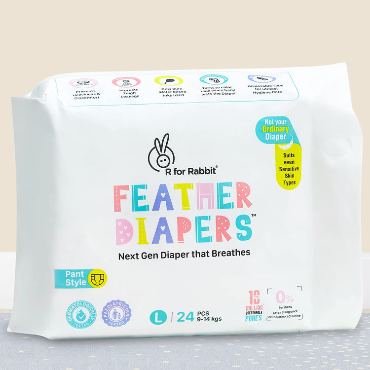 R for Rabbit Large L Size Premium Feather Diaper for Baby 9 to 14 kgs(24 Pcs Pack)