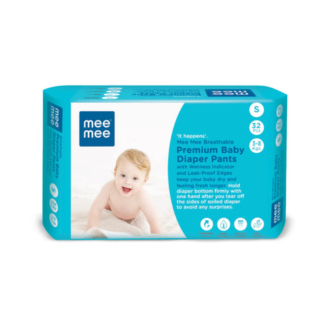 Mee Mee Premium Breathable Baby Diaper Pants, Small, Pk of 32 For 3-8 Kg