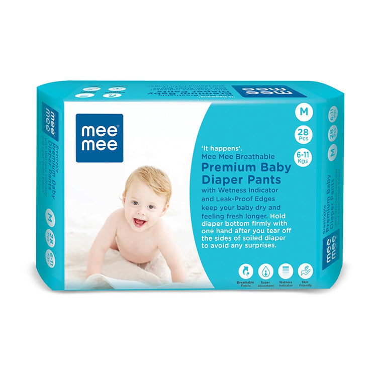 Mee Mee Premium Breathable Baby Diaper Pants, Medium, Pk of 28 For 6-11 Kg