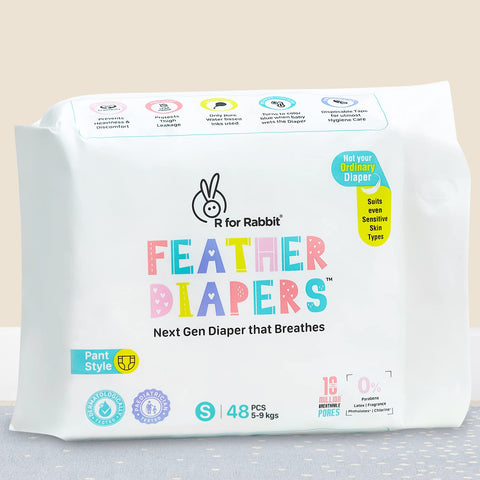 R for Rabbit Small S Size Premium Feather Diaper for Baby 5 to 9 kgs (26 Pcs Pack)