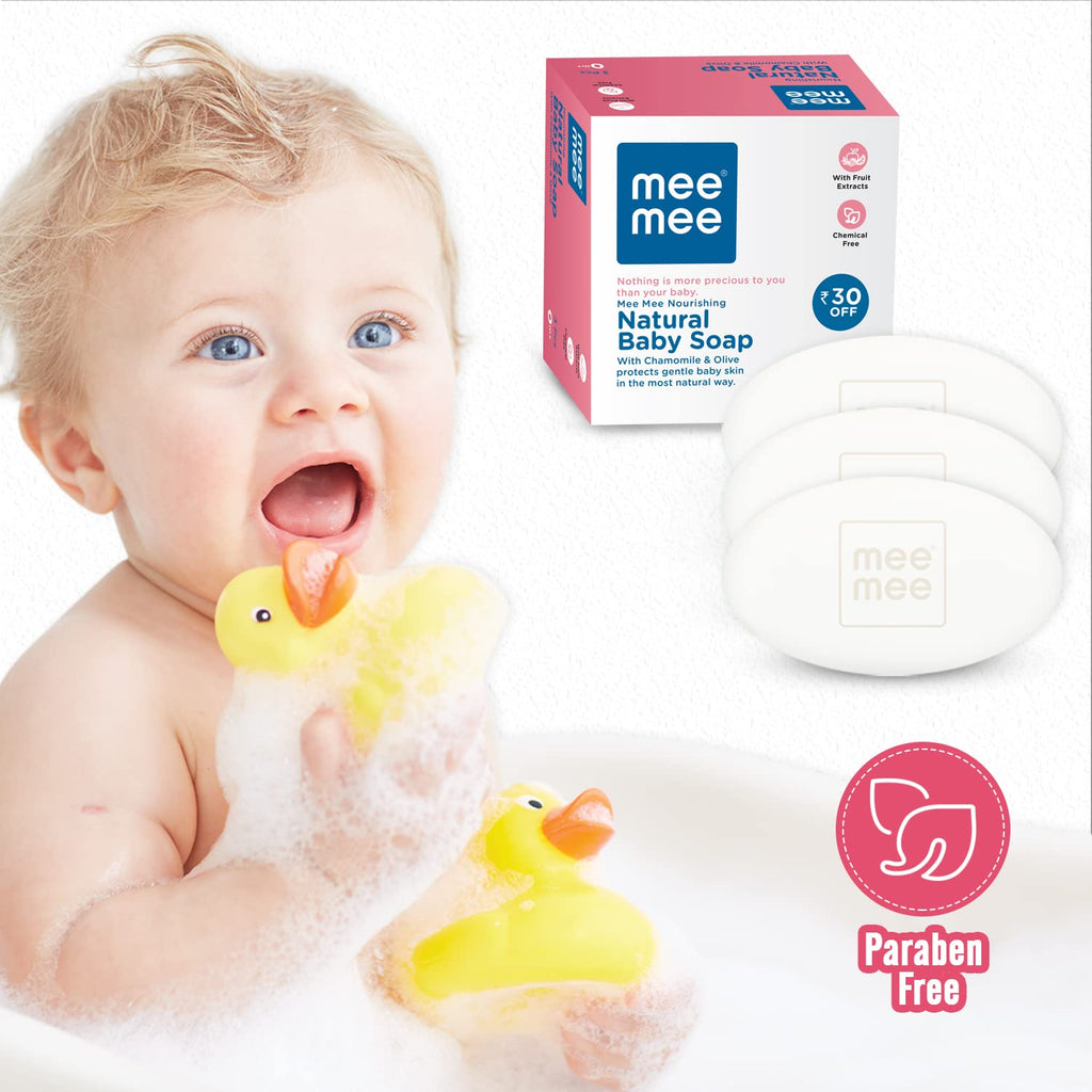 Mee Mee Gentle Baby Soap 75g(Pack of 3)| Gentle Bathing Bar Infused with Chamomile, Olive, Almond Oil, and Milk Extracts