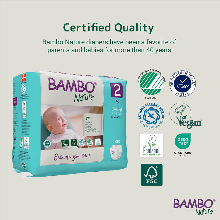 Bambo Nature Premium Baby Diapers - Small Size (3-6 Kgs), 30 Count