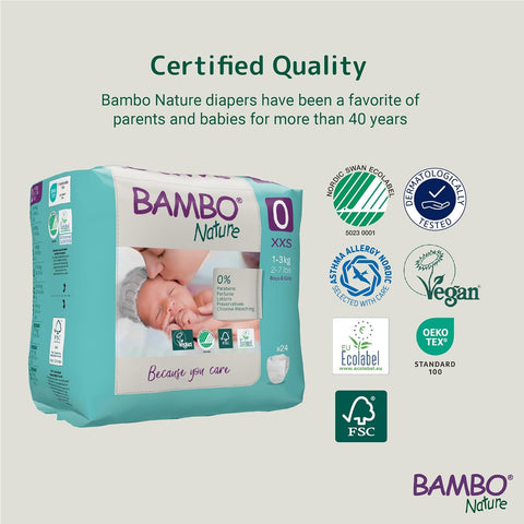 Bambo Nature Premium Baby Diapers - XXS Size (1-3 Kgs), 24 Count