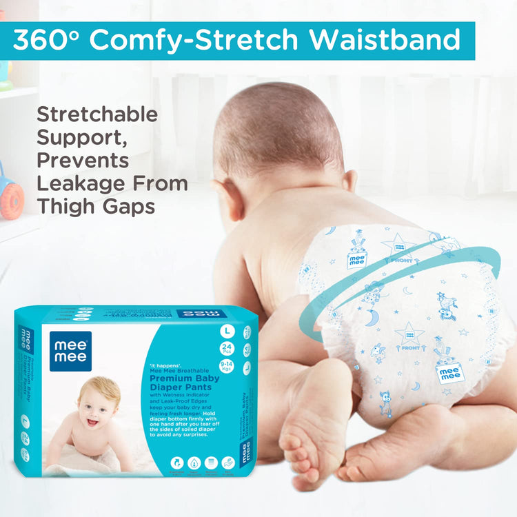 Mee Mee Premium Breathable Baby Diaper Pants, Large, Pk of 24 For 9-14 Kg