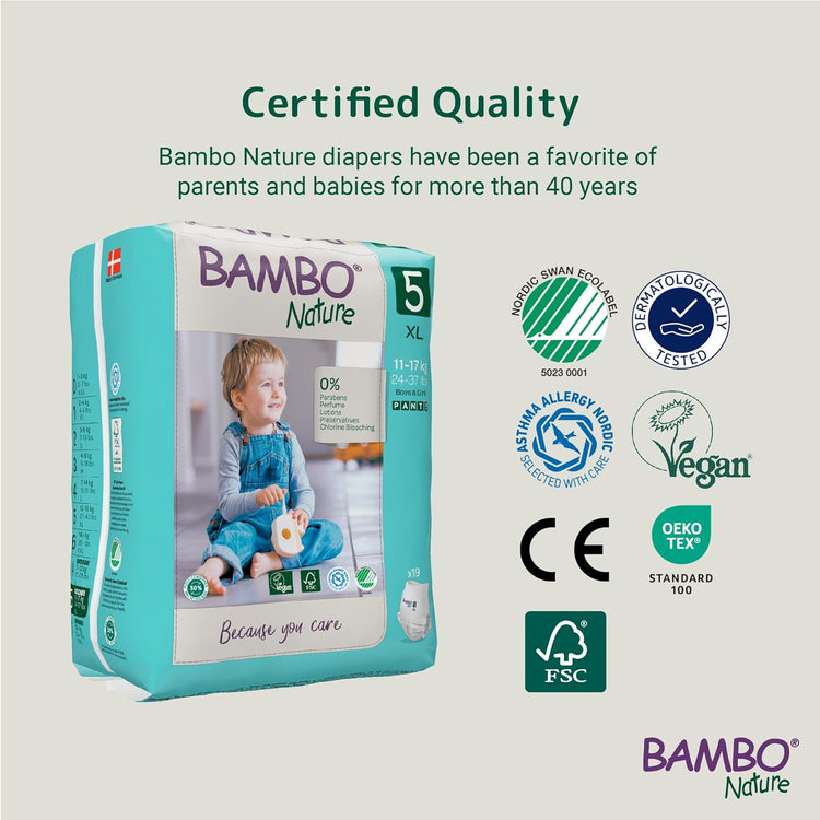 Bambo Nature Premium Baby Diapers - Pants Style, XL (11-17 Kgs), 19 Count