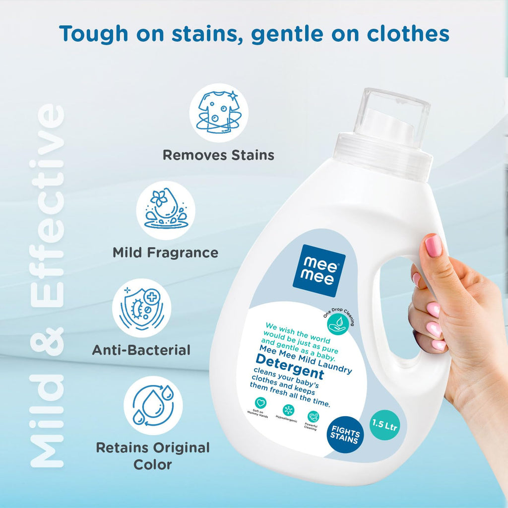 Mee Mee Mild Anti Bacterial Baby Liquid laundry Detergent, food grade, Hypoallergenic free, Soft on hands(bottle, 1.5 L)