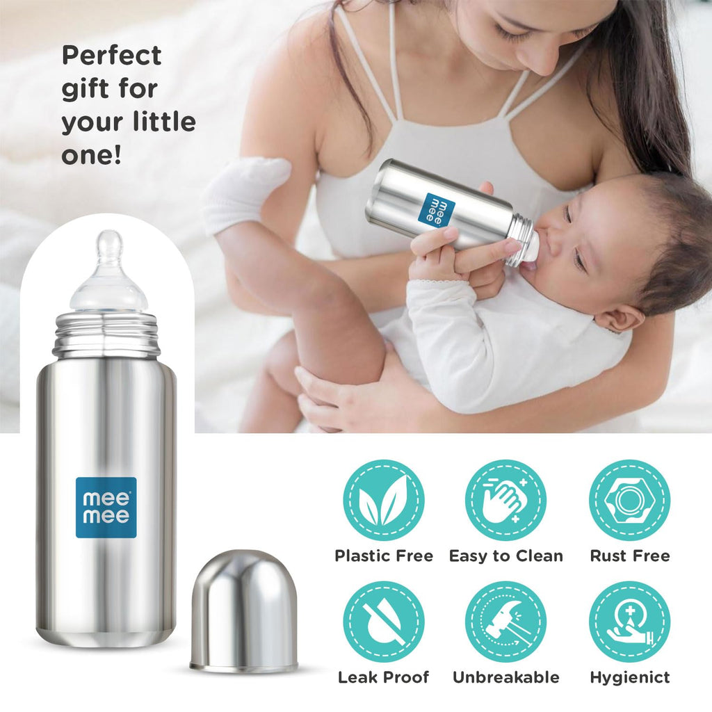 Mee Mee Baby Steel Feeding Bottle 300ml/Infants/Newborns of 0-2 Years