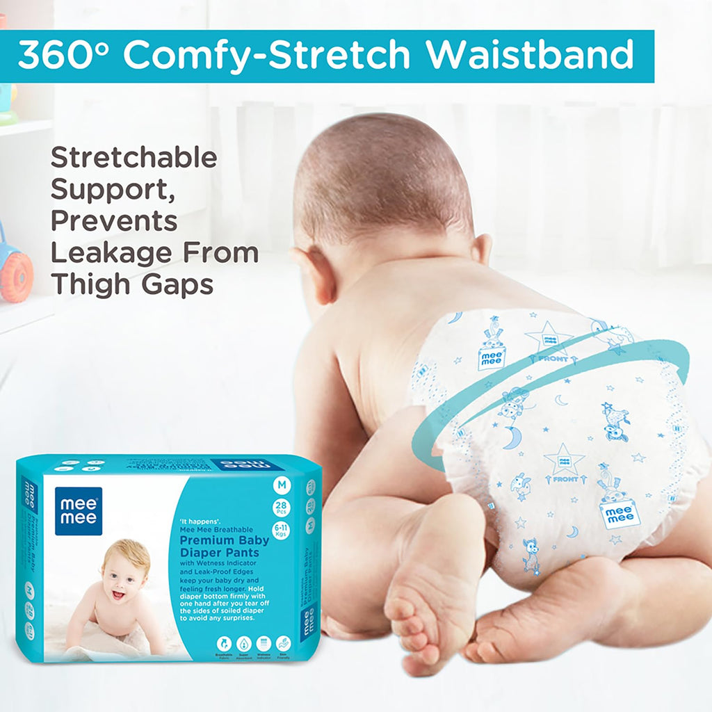 Mee Mee Premium Breathable Baby Diaper Pants, Medium, Pk of 28 For 6-11 Kg