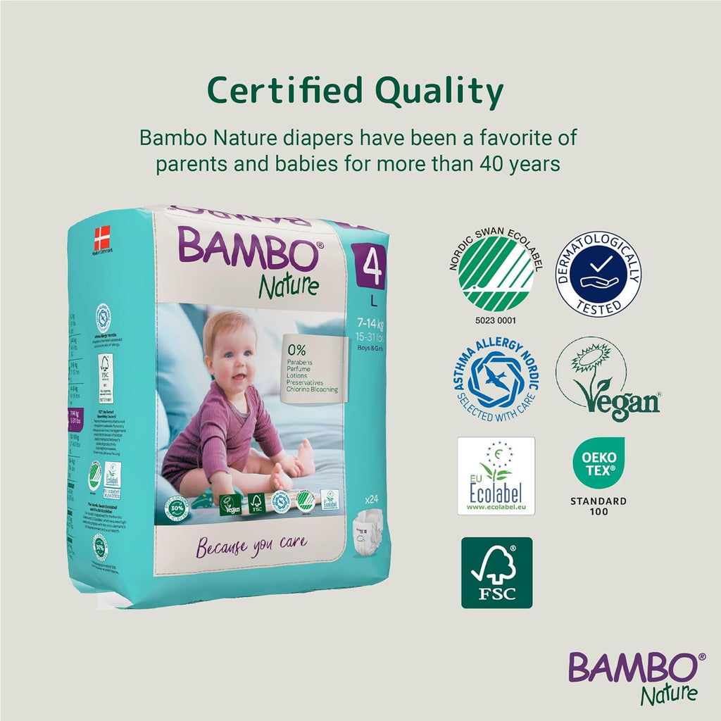 Bambo Nature Premium Baby Diapers - Large Size (7-14 Kgs), 24 Count