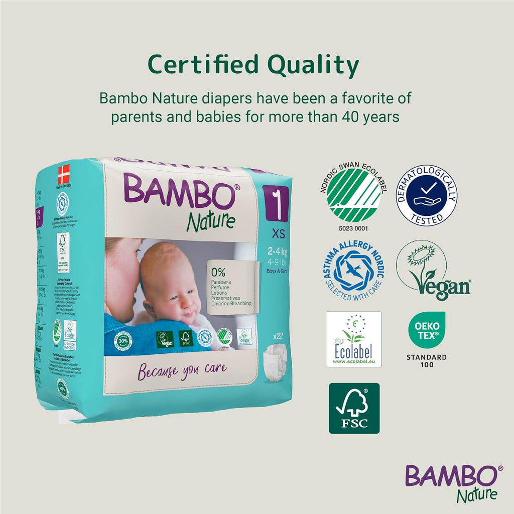 Bambo Nature Premium Baby Diapers - XS Size (2-4 Kgs), 22 Count