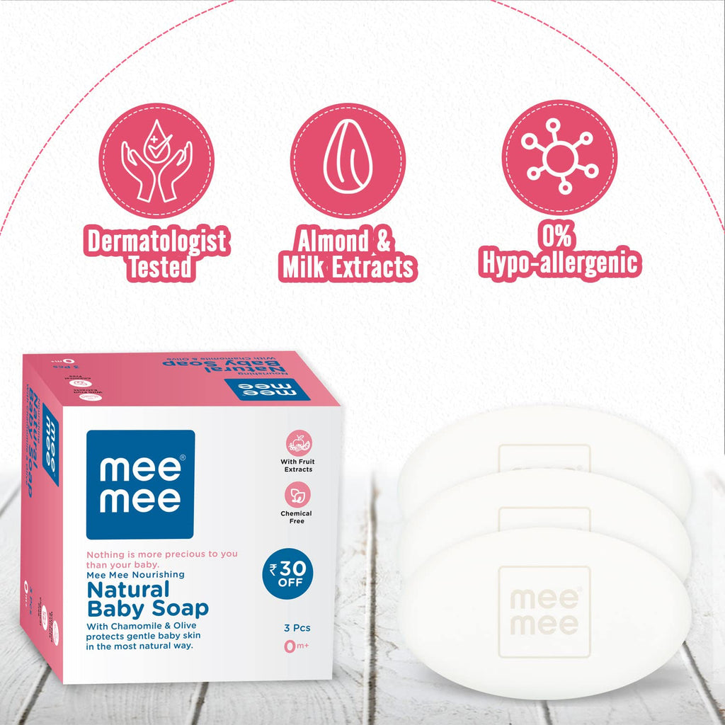 Mee Mee Gentle Baby Soap 75g(Pack of 3)| Gentle Bathing Bar Infused with Chamomile, Olive, Almond Oil, and Milk Extracts