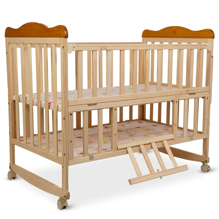 Mee Mee Premium Wooden Baby Cot Extendable Swinging Bed