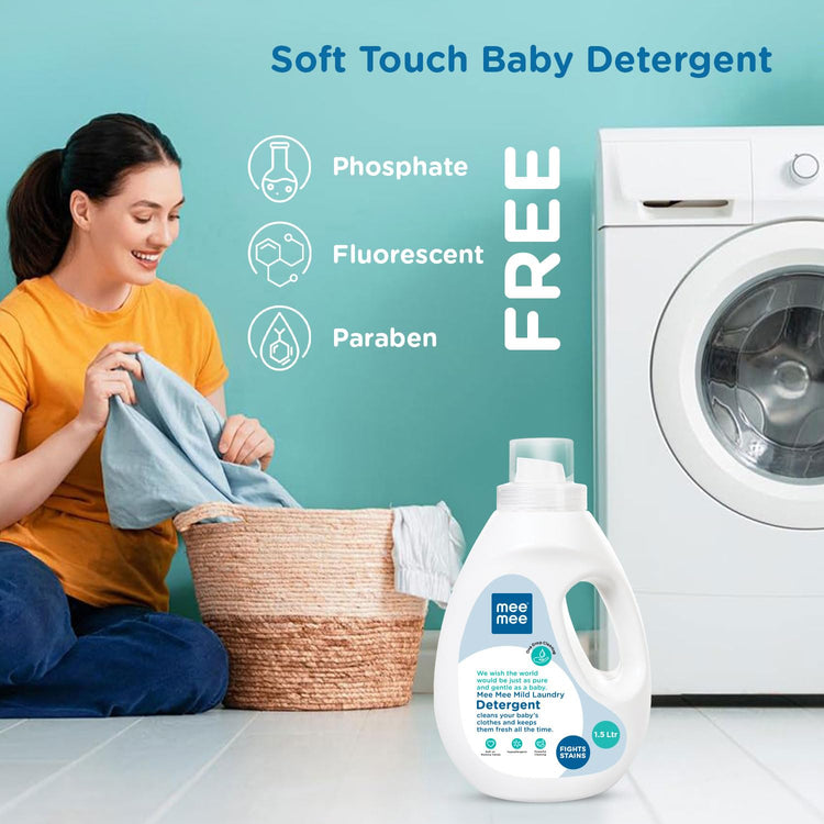 Mee Mee Mild Anti Bacterial Baby Liquid laundry Detergent, food grade, Hypoallergenic free, Soft on hands(bottle, 1.5 L)