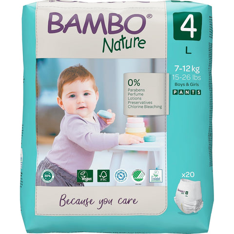 Bambo Nature Premium Baby Diapers - Pants Style, Large Size (7-12 Kgs), 20 Count