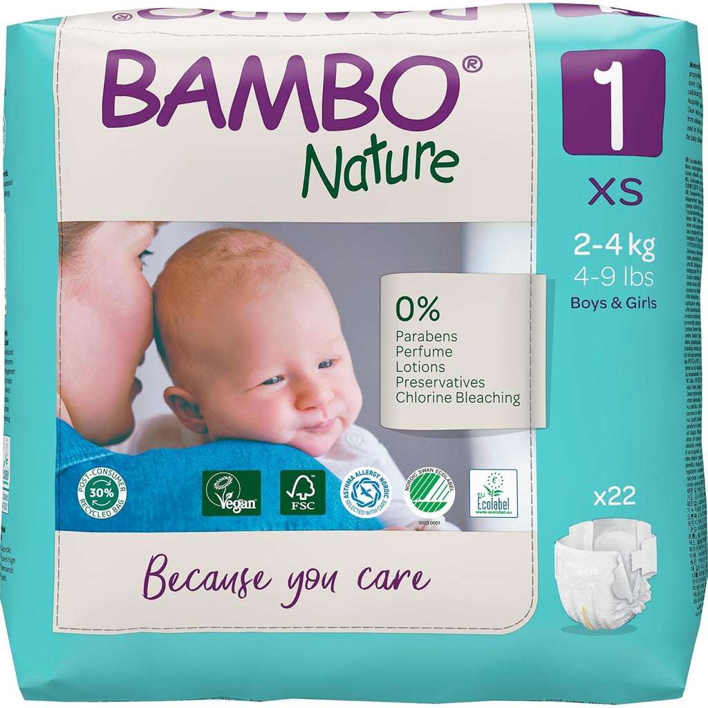 Bambo Nature Premium Baby Diapers - XS Size (2-4 Kgs), 22 Count